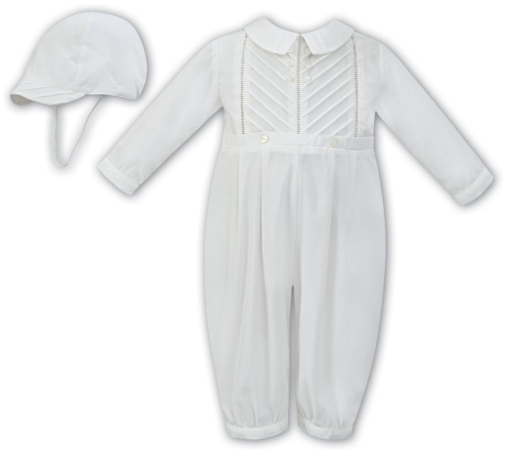 Sarah Louise 011250 Boys Ivory Long Sleeved Christening Romper and Cap