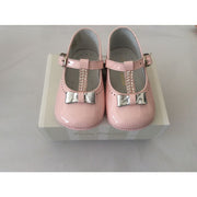 Pretty Originals Pink Patent Silver Diamanté Bow T-Bar Shoes Ue03286 - Shoes