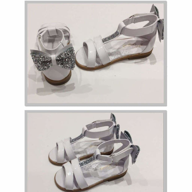 Pretty Originals Pink Patent Silver T-Bar Sandals - Shoes